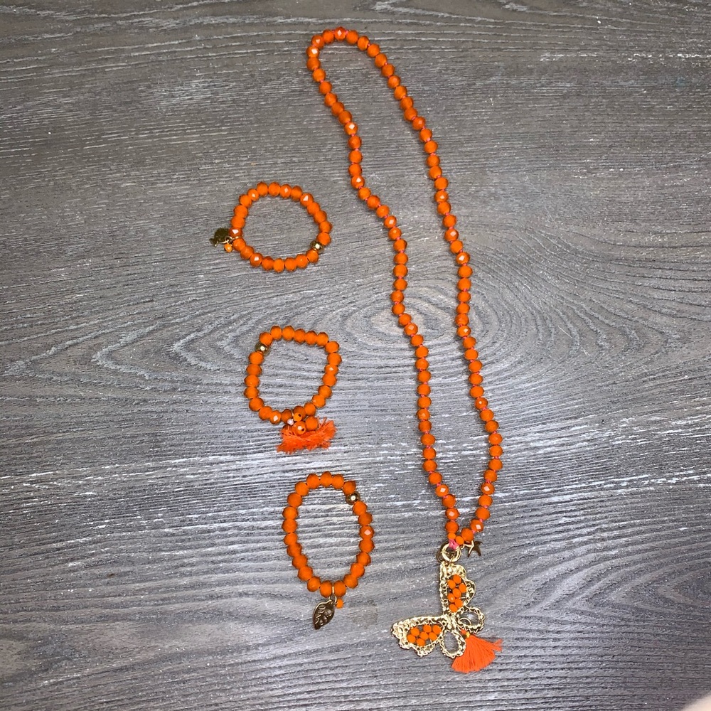 Orange necklace and bracelet set
